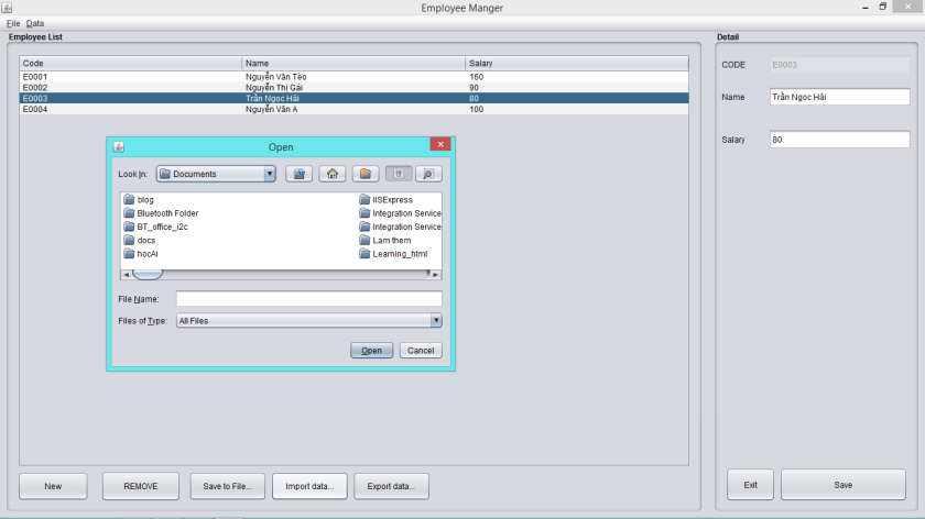 open/save box java swing